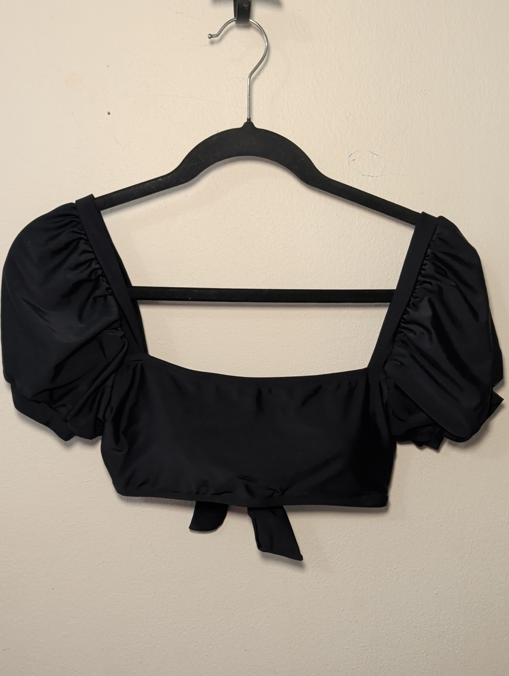 Black Puff Sleeve Tankini Top with Tie Beach Summer Vacation Women's Size S